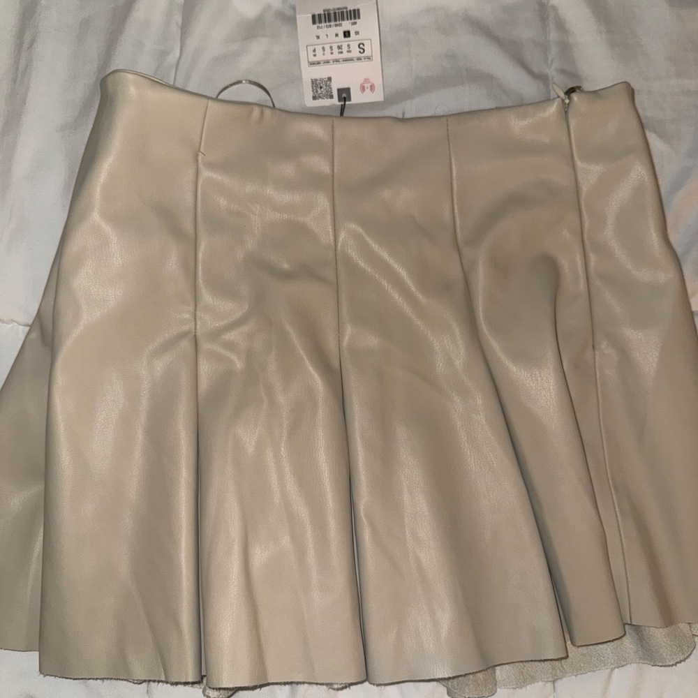 Zara Tan A-Line Mini Skirt Pleated Casual